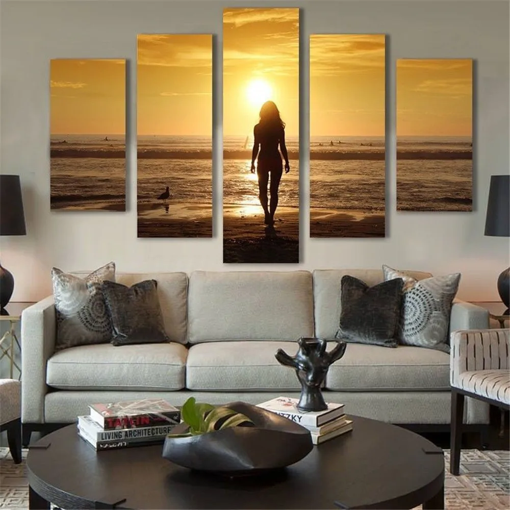 

Modern five deputy painting seaside and woman canvas painting living room bedroom porch home decoration painting