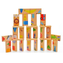 Детские игрушки домино с животными 28 шт. строительные блоки деревянные игрушки из бука дерево младенческой Domino развивающие игрушки подарок на день рождения ребёнка 97