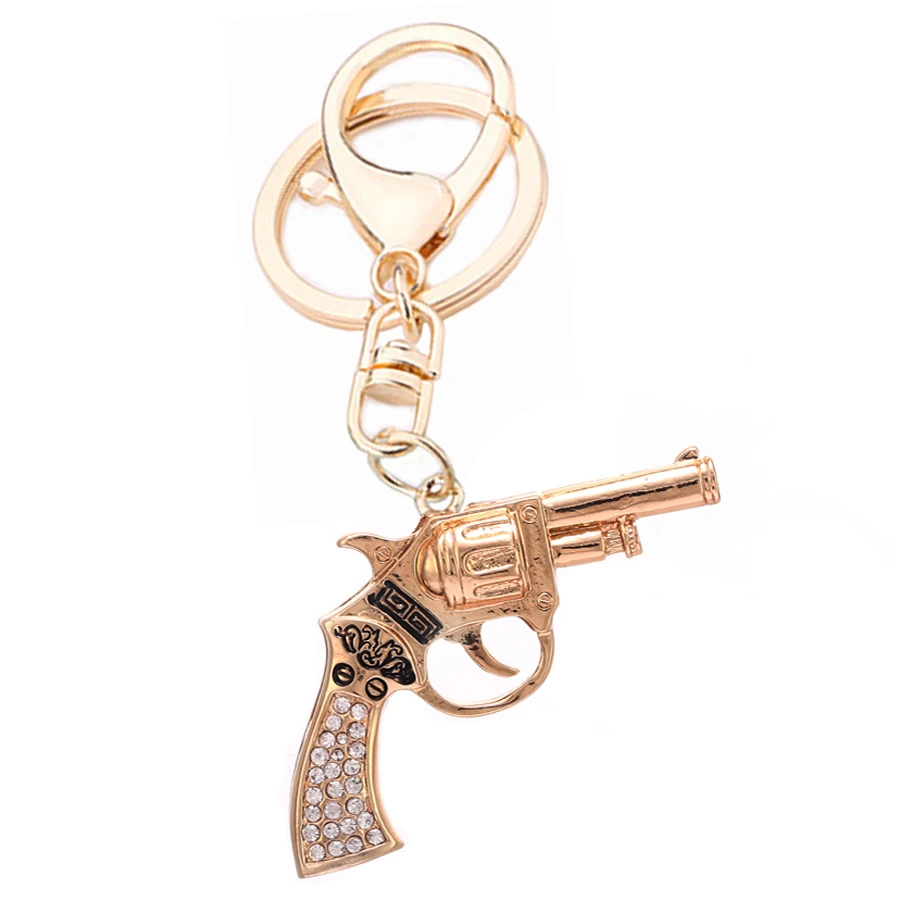 Personalized Metal Crystal Pistol Style Key Ring Women Bag Keyring Car