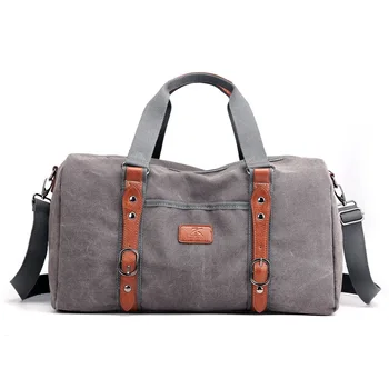 

18Inch Canvas Leather Unisex Travel Leisure Bags Carry on Luggage Bag Men Duffel Bags Handbag Large Capacity Tote Holiday Bag