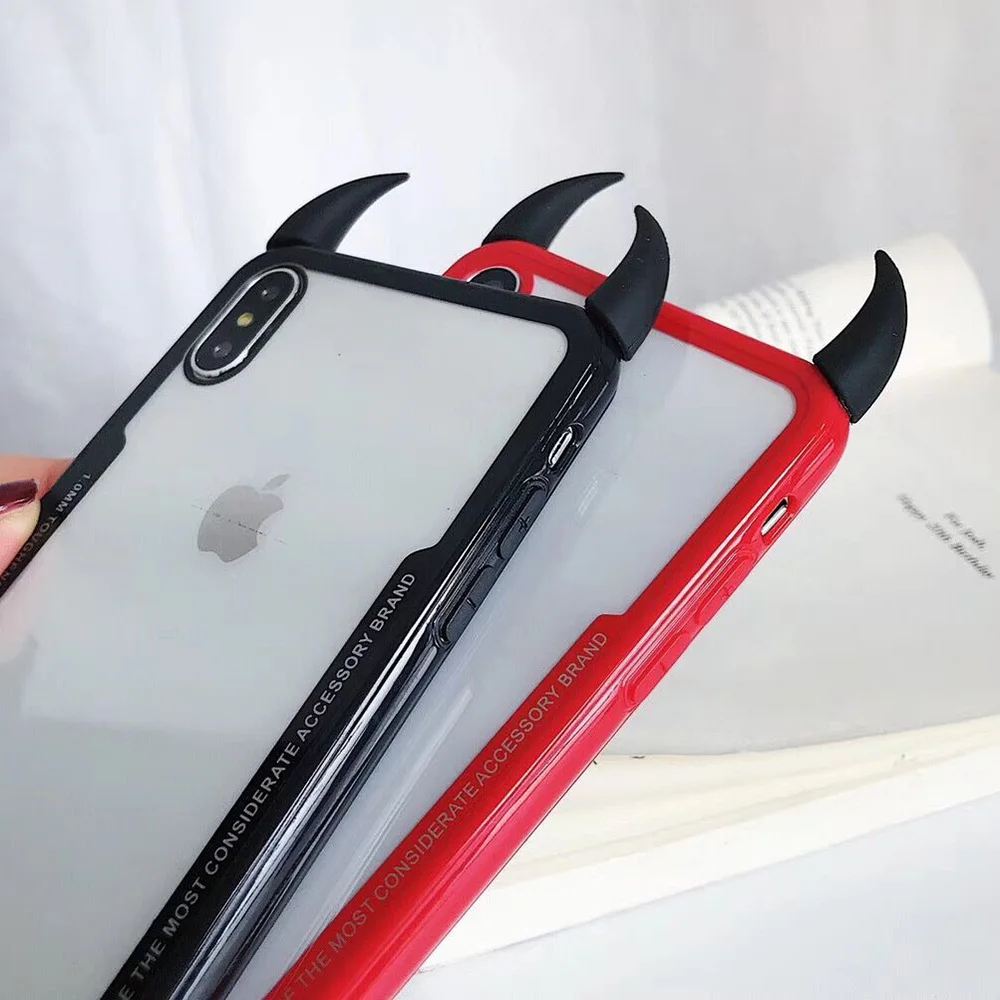 Прозрачные чехлы LOVECOM Devil Horn для iPhone 11 Pro Max XS Max XR X 6 6S 7 8 Plus, акриловая задняя крышка, чехол, подарки