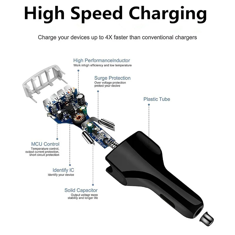 Quick Charge 3.0 Car Cigarette lighter 7A QC3.0 Turbo Fast Charging Car-charger 4 USB Car Mobile Phone Charger for iPhone 8 7 X