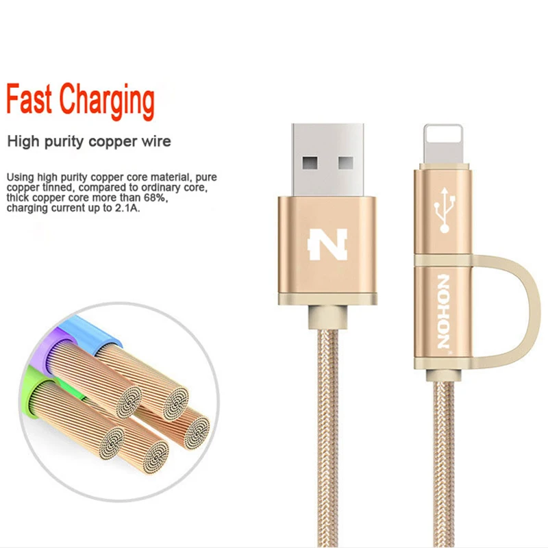 NOHON 2 в 1 Micro 8pin USB кабель для зарядки iPhone 8 7 6 6S Plus 5S iOS 10 9 samsung LG htc Кабели USB для мобильных телефонов