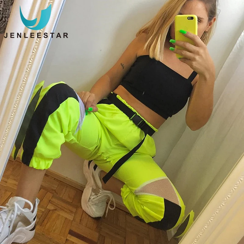 Beste Vrouwen Athletic Sport Broek Jogging Fluorescerende Kleur Stiksels Contrast Casual Broek Ademende Sportkleding Fitness Reflecterende