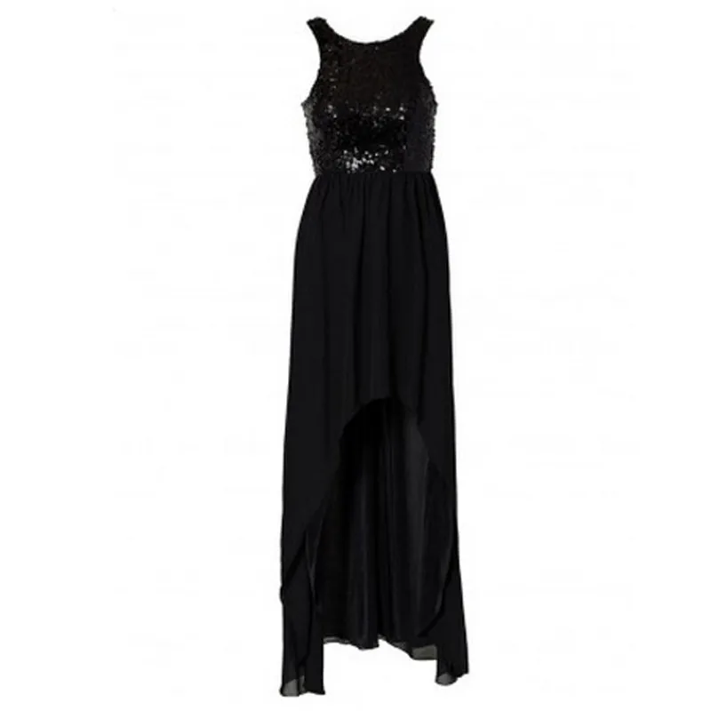 2016 Wholesale Price Sexy Black Sequin High Low Summer Maxi Dress Sleeveless Sheath Asymmetrical Party Dress For Women W573960 (4)