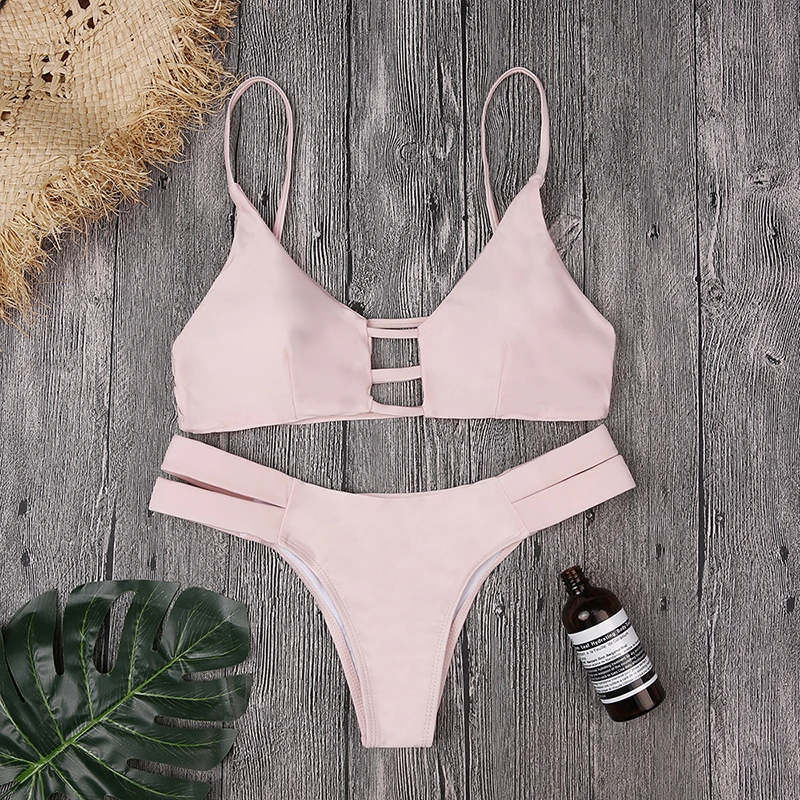 

Pink Sexy Bra 2019 Shell Bra Bikini Set Strappy Clothes Women Swimsuit Sweet Underwear Biquini Mermaid Beachwear A4 10051