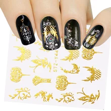 1 лист, цветы, наклейки для ногтей, Золотая фольга, серия, Слайдеры для ногтей, водная наклейка, советы, Цветочные татуировки для ногтей, золотые украшения, LAYY30-44