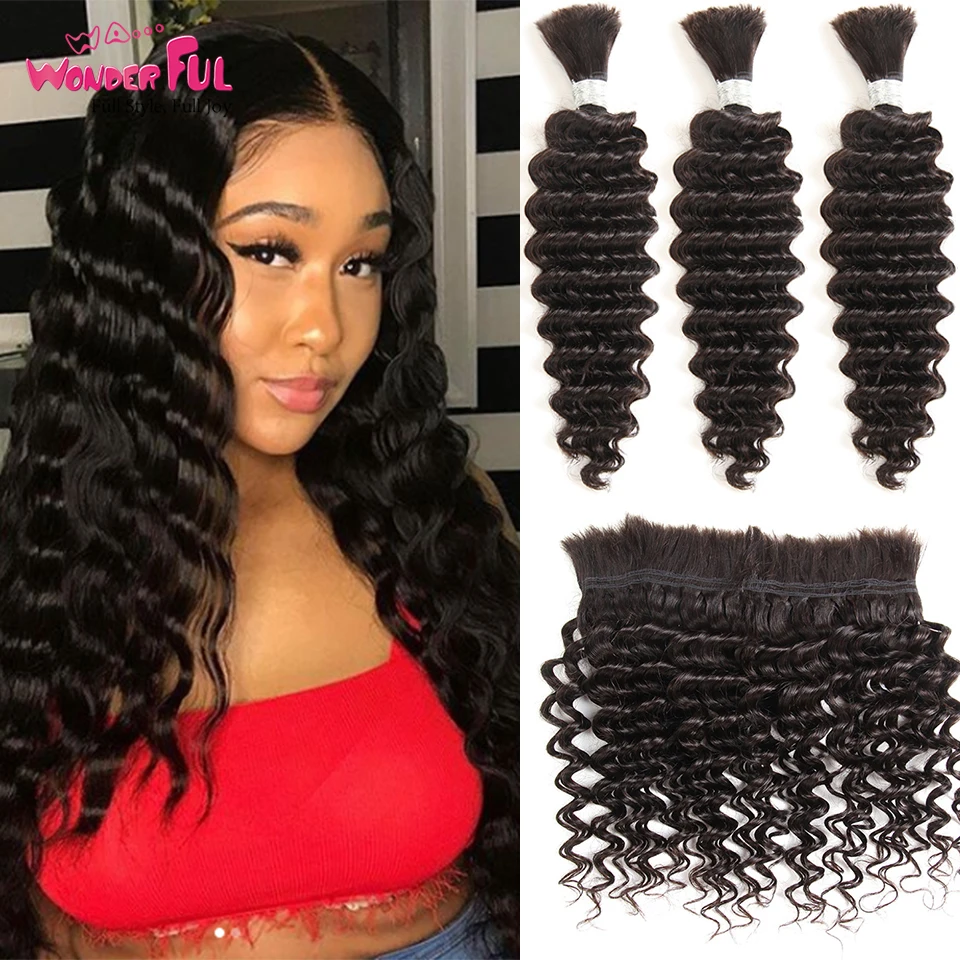 

Brazilian Remy Deep Wave Bulk Human Hair For Braiding 1 Bundle Free Shipping 10 to 30 Inch Natural Color Hair Extensions