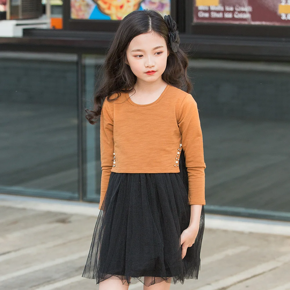 Tanie Nowe dzieci gaza księżniczka sukienka nowe sukienki dla dziewczynek jesień zima dziewczynek z długim rękawem Mesh sukienki dla dzieci ubrania dla dzieci