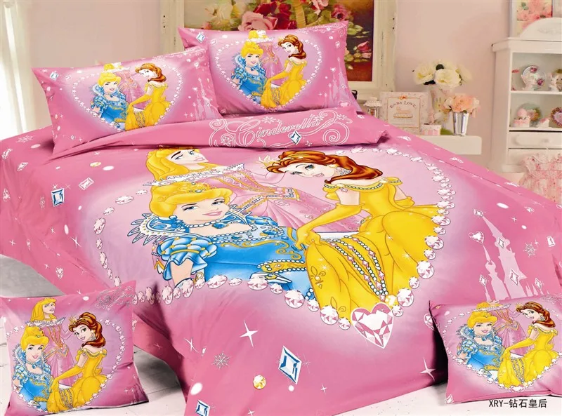 

hot princess printing bedding sets single twin size bedspread sheets duvet covers cotton 400TC girl's bedroom decor pink colour