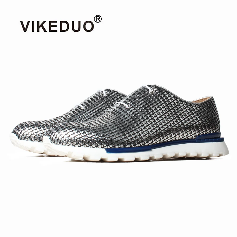 Кроссовки мужские из натуральной кожи серебристые |