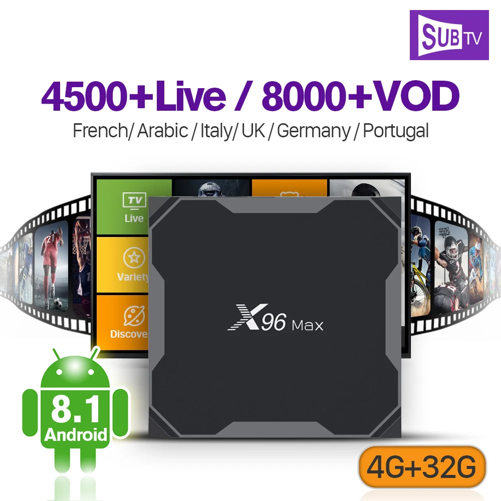 IP TV Box Arabic France IPTV Subscription X96 Max Android 8.1 IPTV Box Support BT Dual-Band WiFi IPTV French 1 Year Full HD Live IP TV Box Arabic France IPTV Subscription X96 Max Android 8.1 IPTV Box Support BT Dual-Band WiFi IPTV French 1 Year Full HD Live