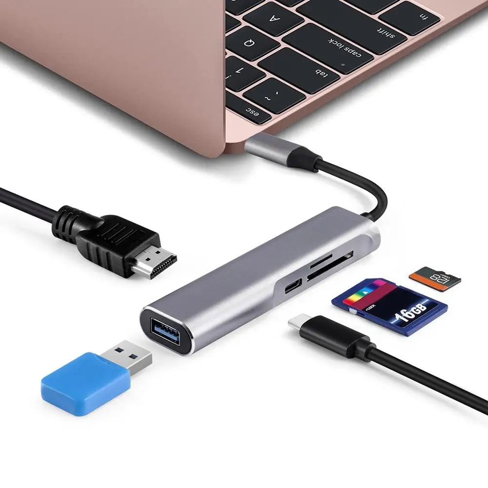 

New SALE 5 in 1 Type-C Hub HDMI SD/TF Card Reader UBS Dock Station Adapter Converter
