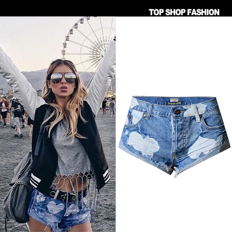 European Style Stars Print Women Shorts Fashion Frayed