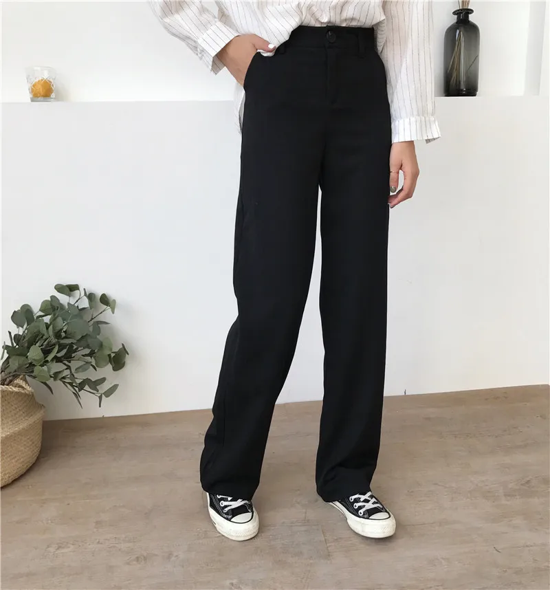Женские однотонные Свободные повседневные длинные брюки с высокой талией, трендовые Универсальные женские брюки с карманами в Корейском стиле, мягкие простые осенние брюки для студентов
