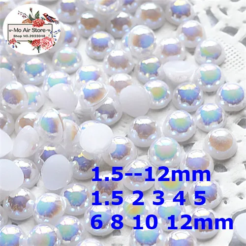 

White AB half round pearl Beads Resin Flat back cabochon Simulated pearl Beads DIY beads 1.5-12mm