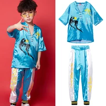 Костюмы в стиле хип-хоп для мальчиков, детская одежда, топ для танцев+ штаны с рисунком дракона, джазовый костюм в стиле хип-хоп, уличная сцена, BL1539