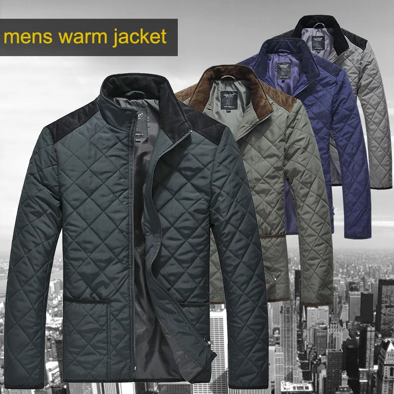 Lesmart Mens Winter Autumn Spring Cotton Padded Coat Warm Quilted Jacket Lightweigh Windproof Patchwork Plus Big
