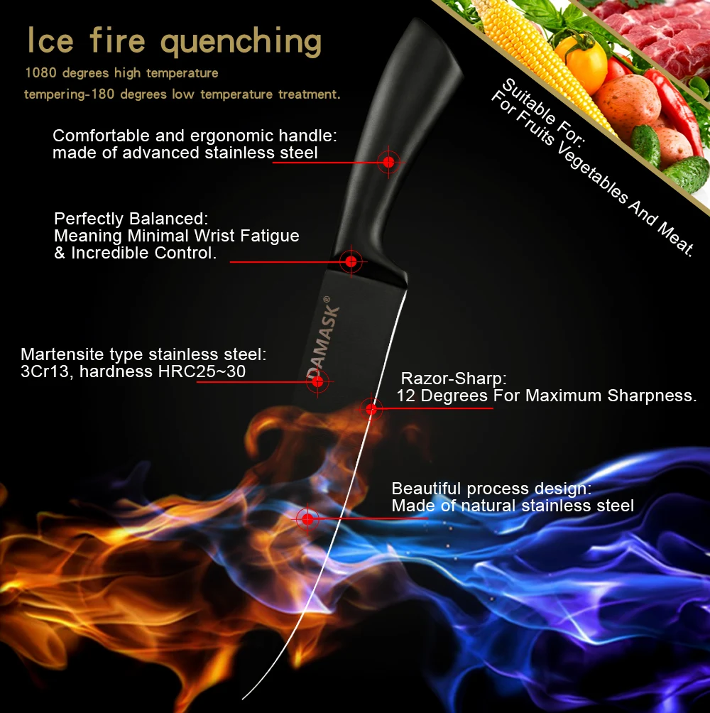 Дамасский набор кухонных ножей, нож для очистки фруктов, стейк сантоку, нож для нарезки хлеба, нож из нержавеющей стали 3Cr13Mov, нож для мяса