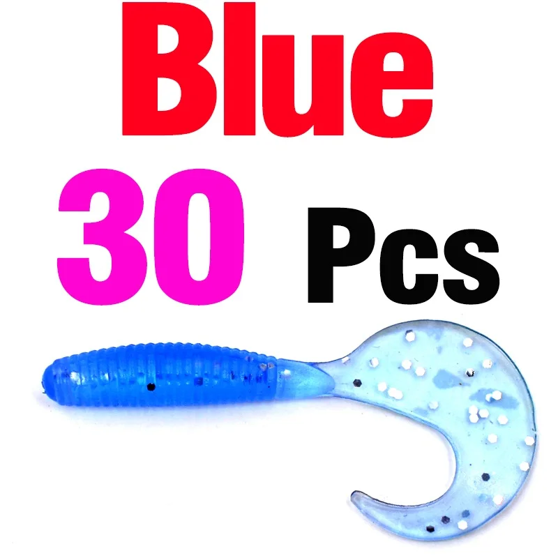 MNFT 30 штук Jig Head мягкие приманки рыболовные рулон хвост червь 6 см 2g воблер с джиг-головкой Плавание Искусственные Силиконовые мягкие приманки - Цвет: 30PCS Blue