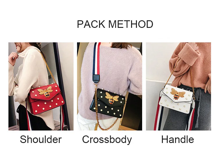 Women's Pearl Bee Leather Handbags Crossbody Bags for Women 2018 Italian Style Luxury Chain Clutch Designer Female Shoulder Bag (11)