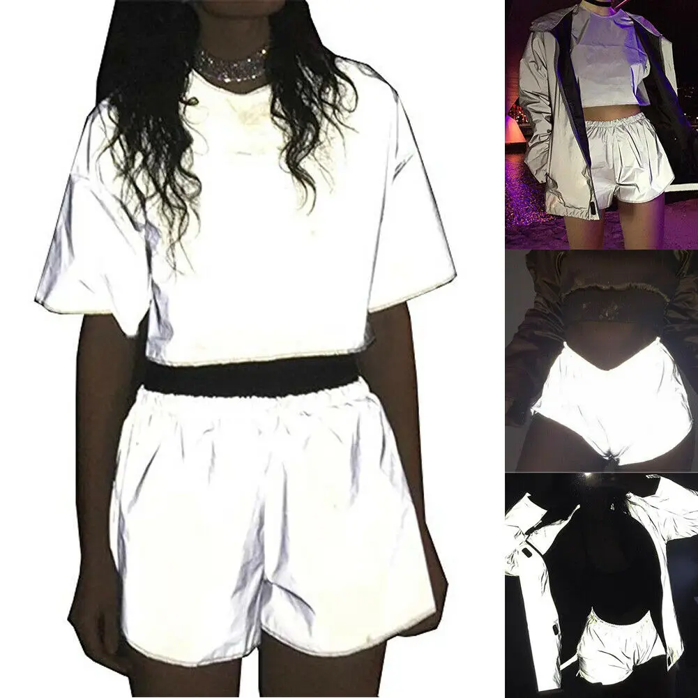 

2019 New Women Girls Fashion Casual Chic Summer Shorts Solid Flash Reflective Short Luminous Shorts Party Cluwear G0711