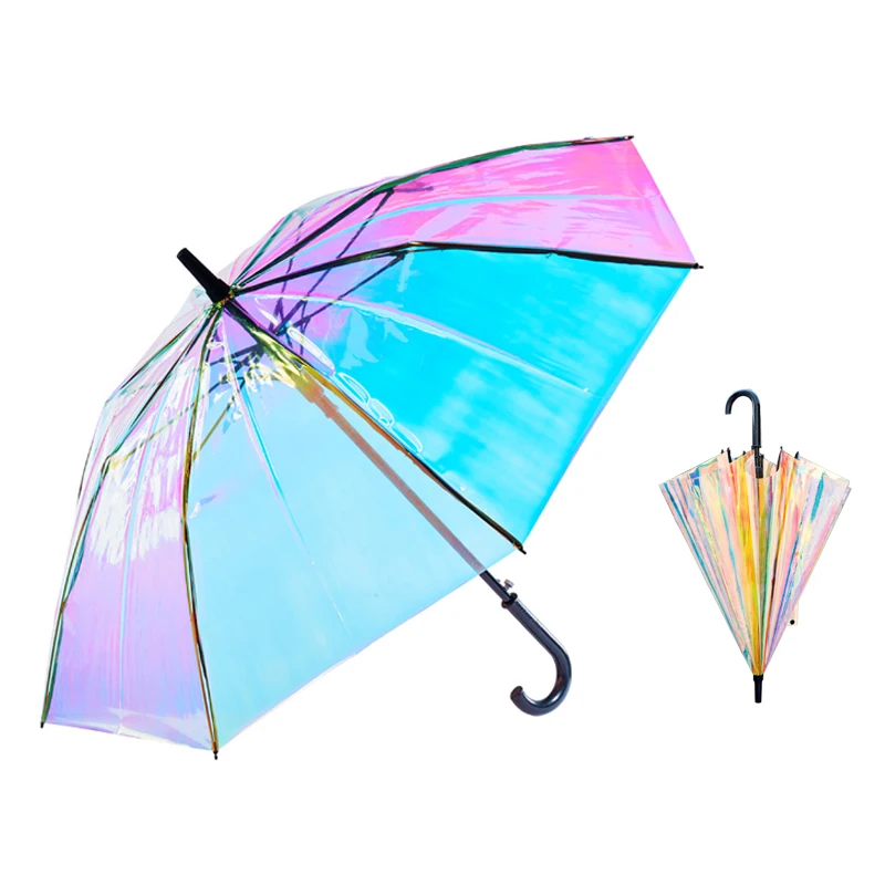 

Laser Transparent Umbrella For Women Long Handle Windproof Umbrellas Creative Magic Color Rainbow Clear Gift Umbrella For Friend