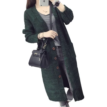 

Knit Cardigan Coat Women 2019 Spring Autumn Thicken Sweater Female Long sleeve Single-breasted Long Cardigan Sweaters Women H682