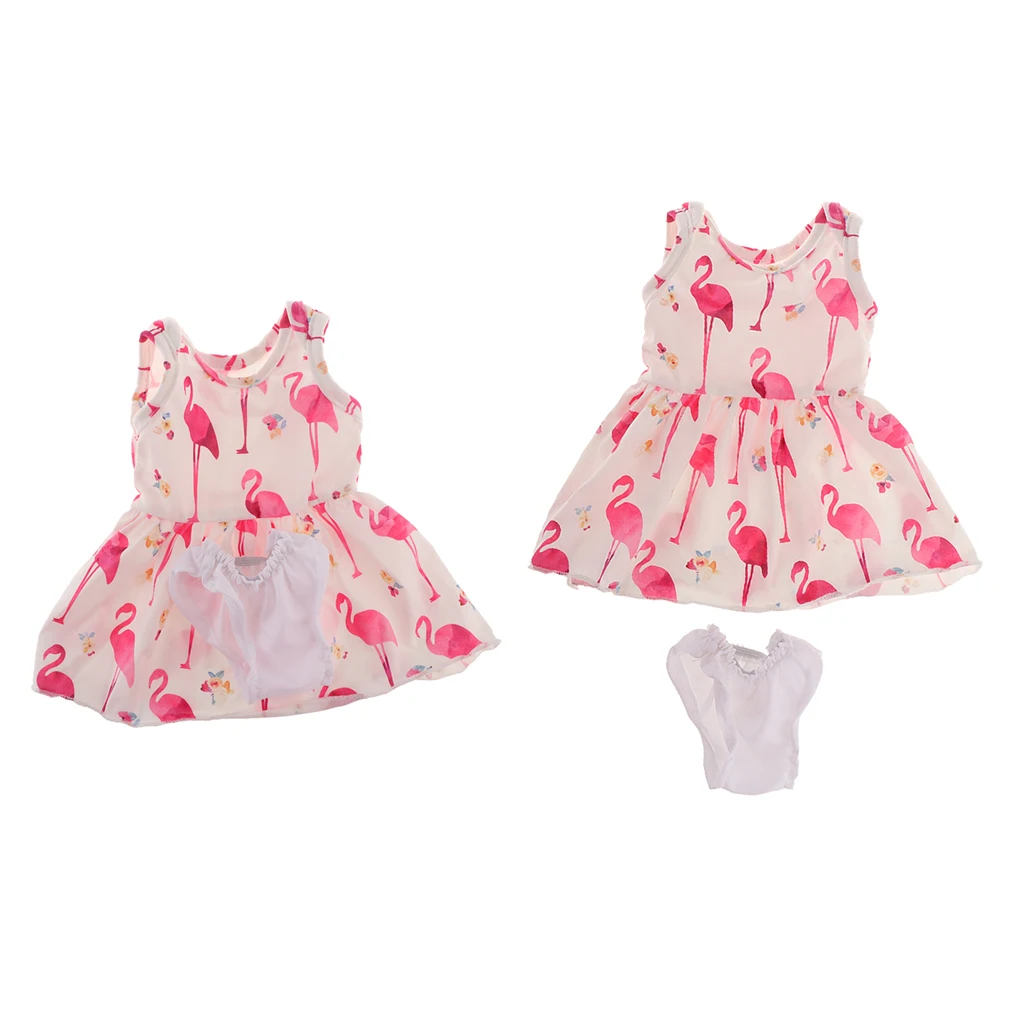 2 Set 1/4 Scale Doll Clothes Girl Skirt & Underpants Outfits 18 inch BJD Dolls Dress Up Accessories (Flamingo Prints)