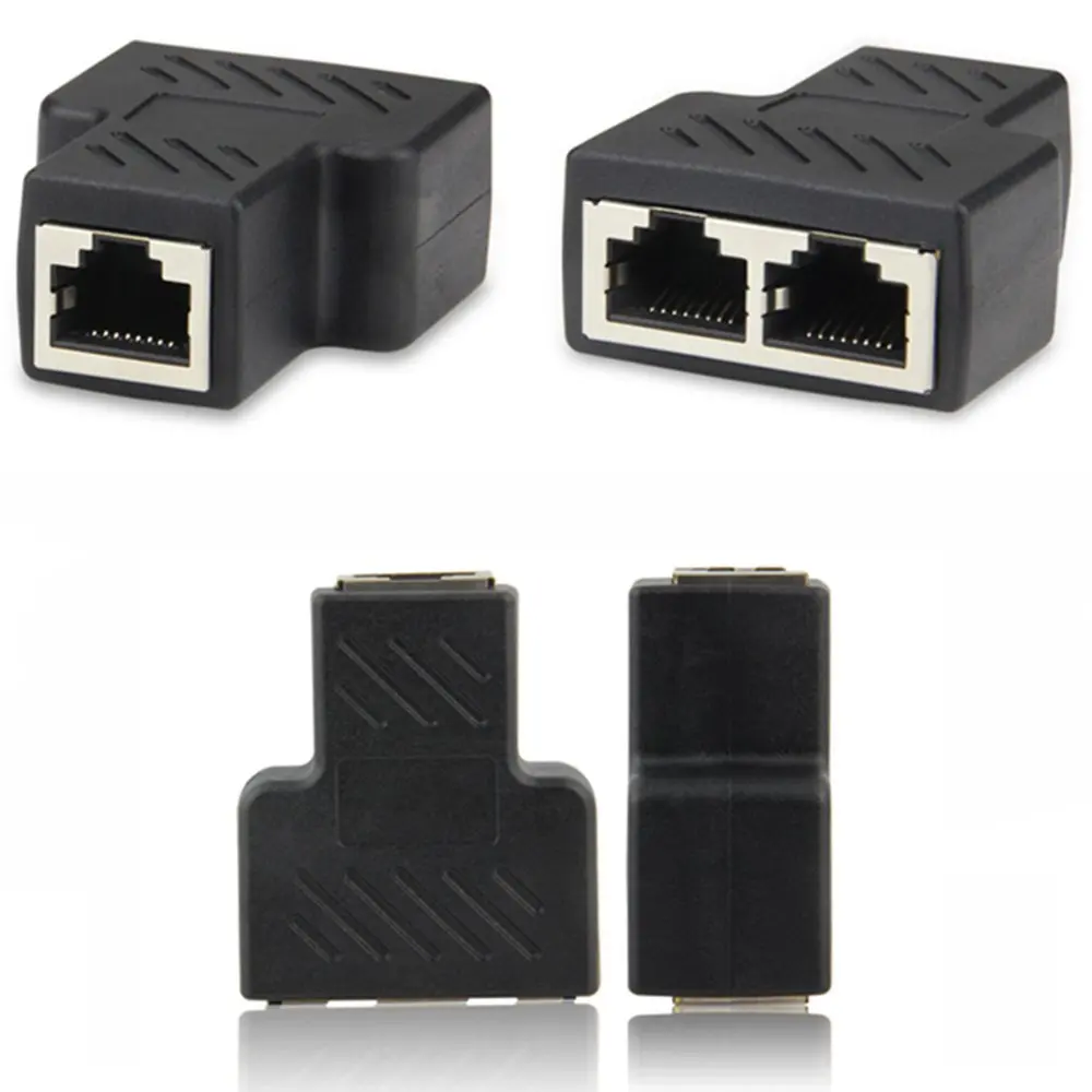 Cat7 RJ45 Network Splitter Adapter,Wuedozue 1 to 2 Dual Female USB to RJ45 Port with USB Power Cable LAN Interface Ethernet Socket Connector 8P8C Extender Plug Go Online Simultaneously for Cat6 