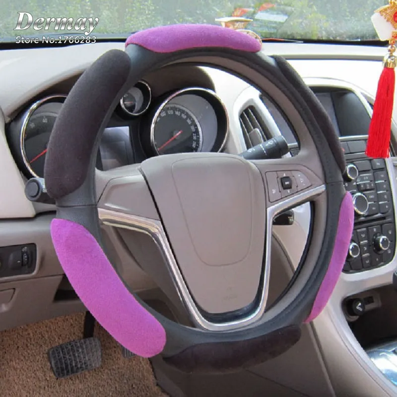 Winter Suede Steering Cover Fit Wheel 14" 15"/38CM & Red