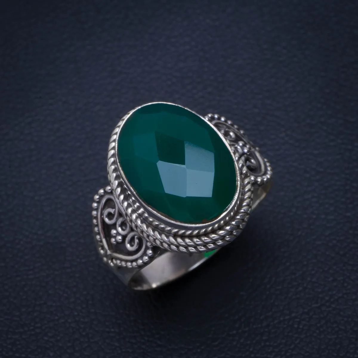 

Natural Chrysoprase Handmade Unique 925 Sterling Silver Ring 7.25 B1104