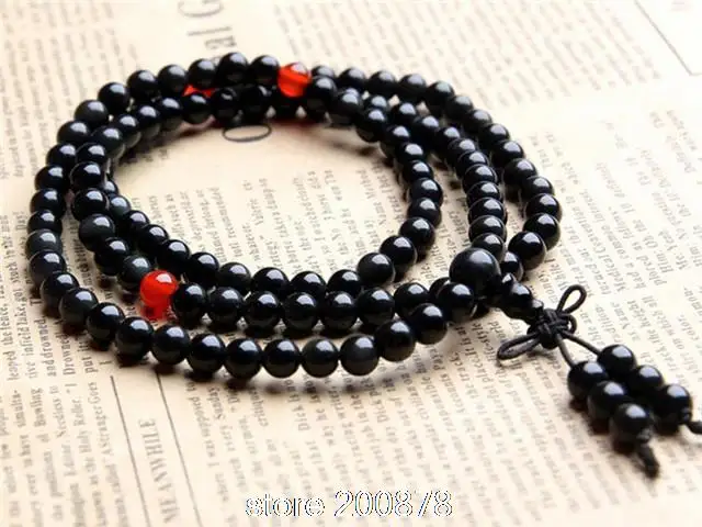 

BRO543 Natural Black Carnelian Bracelet for Girls Buddhist Meditation Prayer Beads Mala