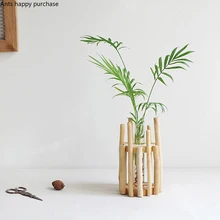 1 Набор стеклянная ваза в форме трубки прозрачная Цветочная бутылка с деревянной полкой деревянная подставка стеклянный цветочный гидропонный контейнер домашний декор