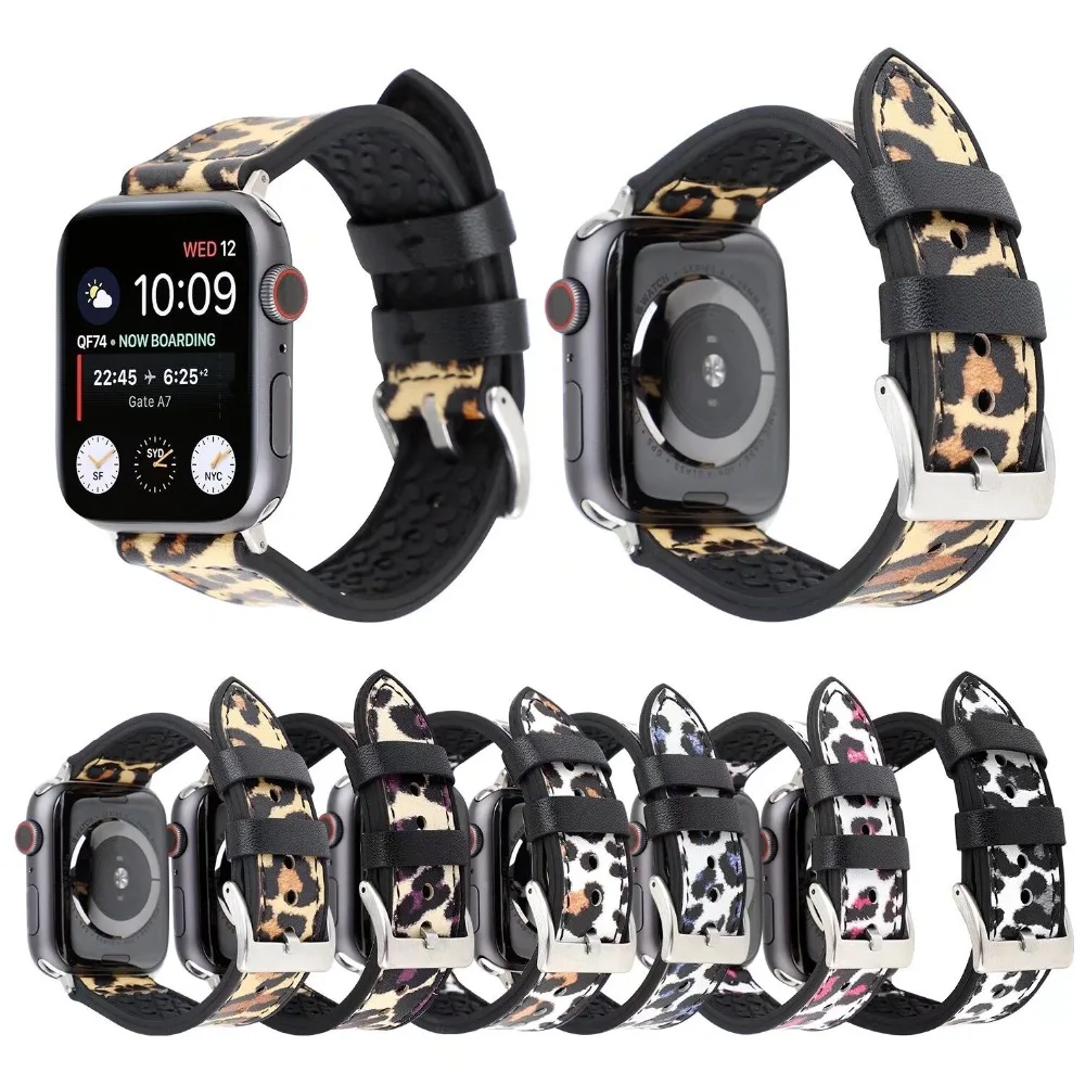Goosuu пояса из натуральной кожи Модные леопардовые ремешок для Apple Watch 38 мм 42 мм 40 мм 44 мм замена ремешок iwatch 1 2 3 4