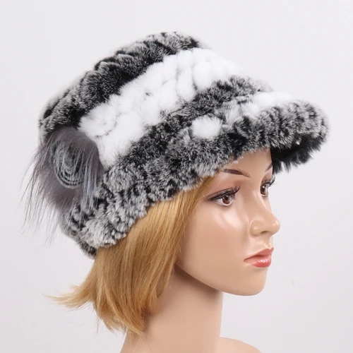 Новинка, модная меховая шапка для девушек, женская зимняя шапка, натуральный настоящий мех кролика, шапка, шарф, люкс Качество, женская шапка из натурального меха, глушитель - Цвет: grey white 1