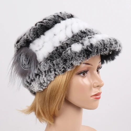 grey white 1 Новинка, модная меховая шапка для девушек, женская зимняя шапка, натуральный настоящий мех кролика, шапка, шарф, люкс Качество, женская шапка из натурального меха, глушитель - Цвет: grey white 1