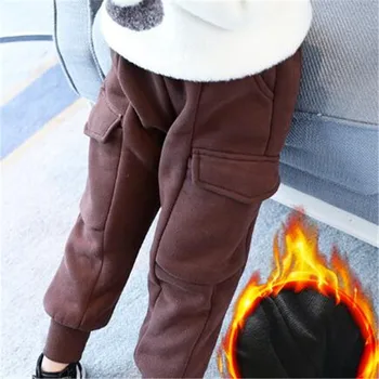 

JMFFY 2019 Girls Pants Thick Warm Velvet Children Windproof Trousers Girls Clothing 4-15T Toddler Outwear Winter Sport Pockets