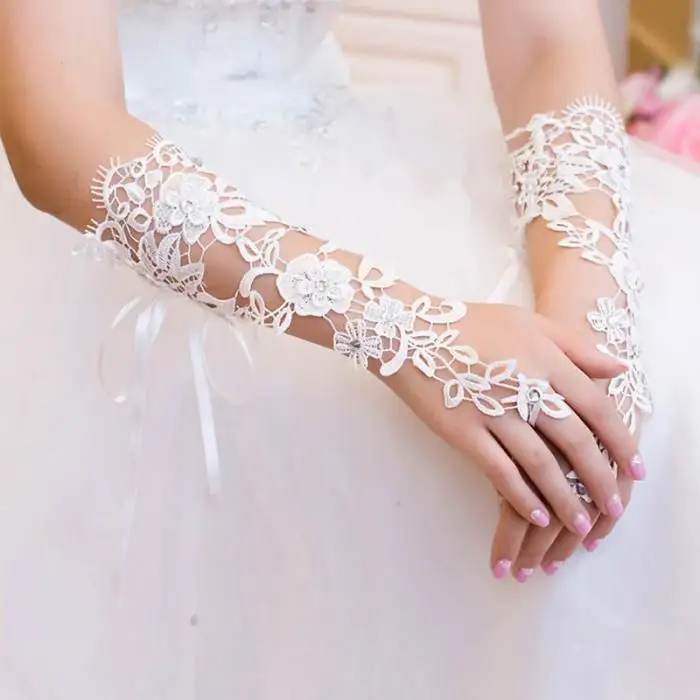 Кружевные свадебные перчатки цвета слоновой кости для невесты бусинки блестки женские Дешевые митенки для невесты Luvas de Noiva аксессуары Mariage