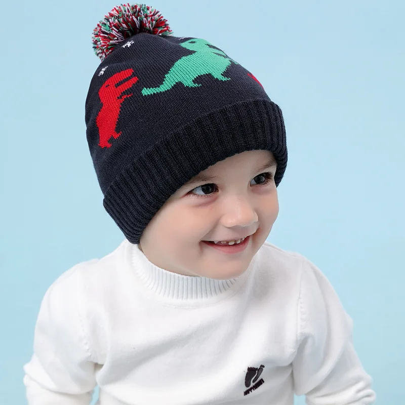Beste Hoge Kwaliteit Herfst Winter Dinosaurus Hoed Warm Peuter Baby Boy Gebreide Hoeden voor 6 Maand Tot 4 Jaar Oude Jongens ski Cap