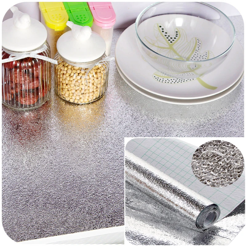 

Kitchen Waterproof Anti-oil Aluminum Foil Self-adhesive Stickers Mats Anti-oil Sliver Wallpaper for Drawer Bathroom