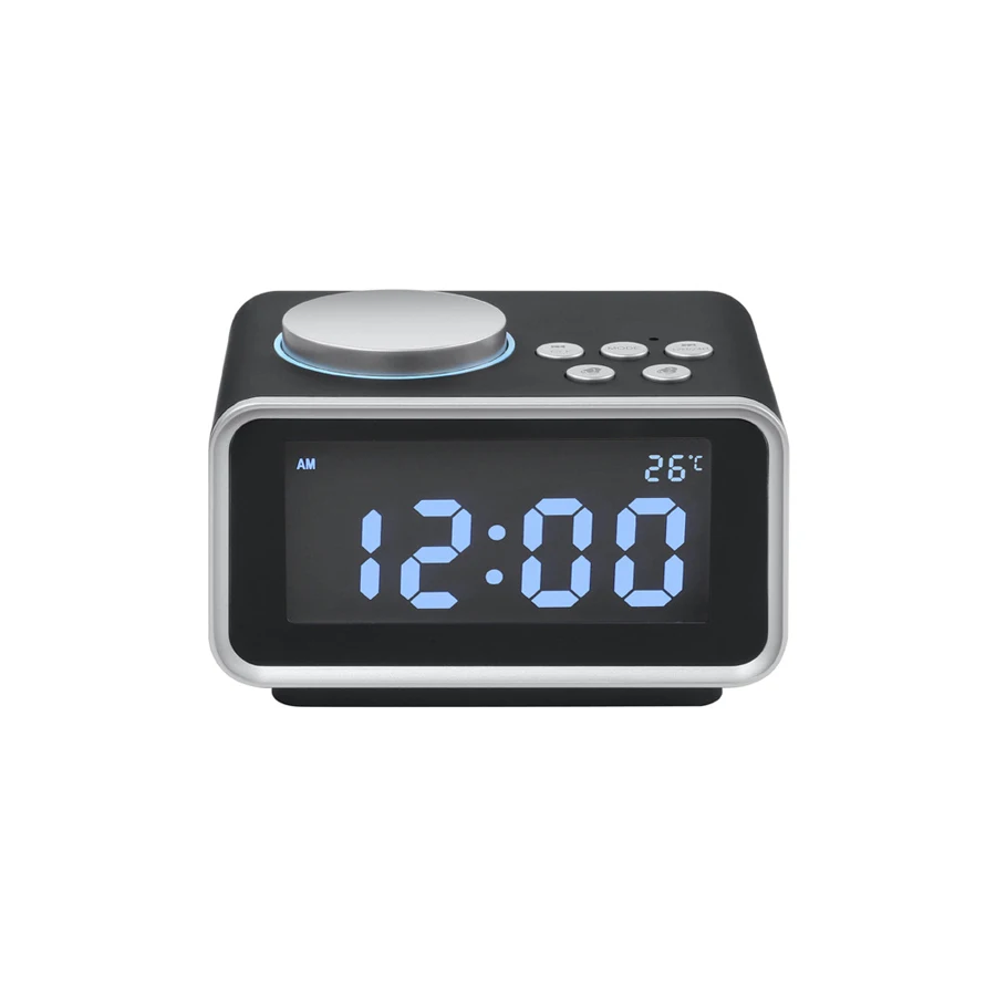 

Multifunction LCD display Digital Alarm Clock FM Radio Speaker Dual Alarm AUX in with Dual USB Charging Ports