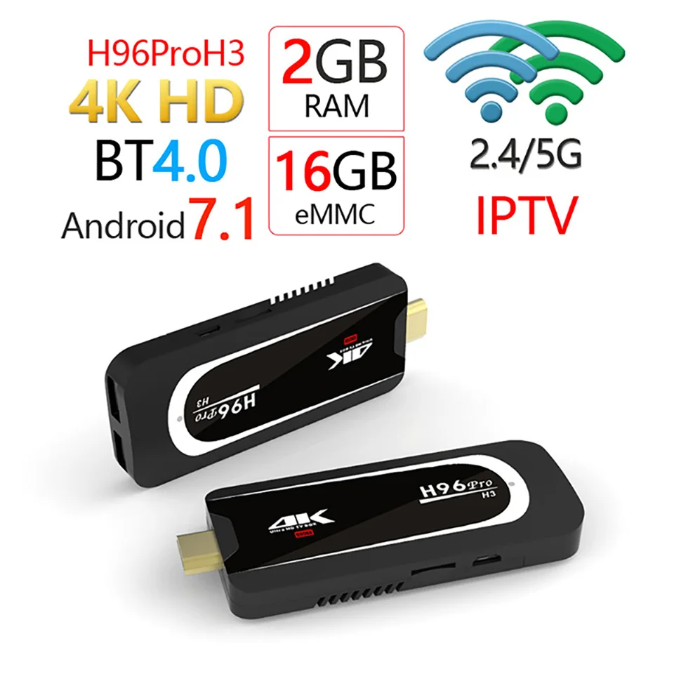 H96 Pro H3 tv Stick Amlogic S905X Penta Core GPU Android 7,1 tv Dongle 2GB ram 16GB rom 2,4G/5.G WiFi BT 4,0 1080P 4K HD мини-ПК