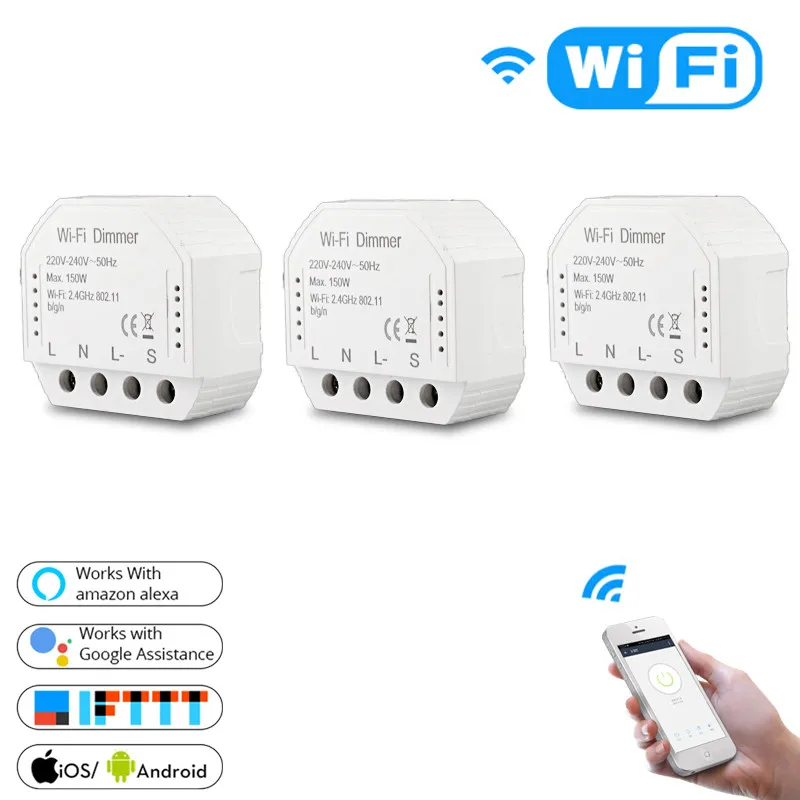 DIY умный WiFi светильник светодиодный диммер Smart Life/Tuya APP пульт дистанционного управления 1/2 переключатель, работает с Alexa Echo Google Home - Цвет: 3 PCs