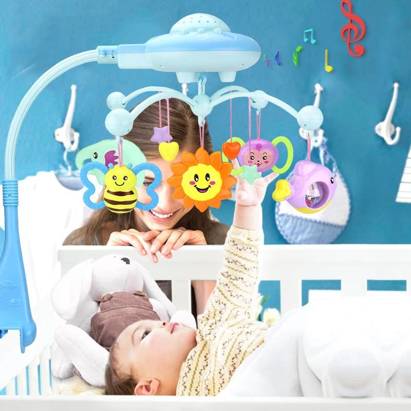 От 0 до 12 месяцев музыкальная кроватка Мобильная кровать колокольчик вращающаяся проекционная музыкальная шкатулка Мультяшные погремушки Новорожденные Раннее Обучение детские игрушки