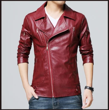 

2018 Spring Lapel Leather Men's Oblique Open Slim Korean Leather Jacket Thin Section Pu Leather Handsome Motorcycle Clothing