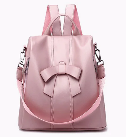 

butterfly Knot Sweet Women Leather Backpacks Teenage Girls High Capacity School Backpack Femme Casual Travel Shoulder Bag D149