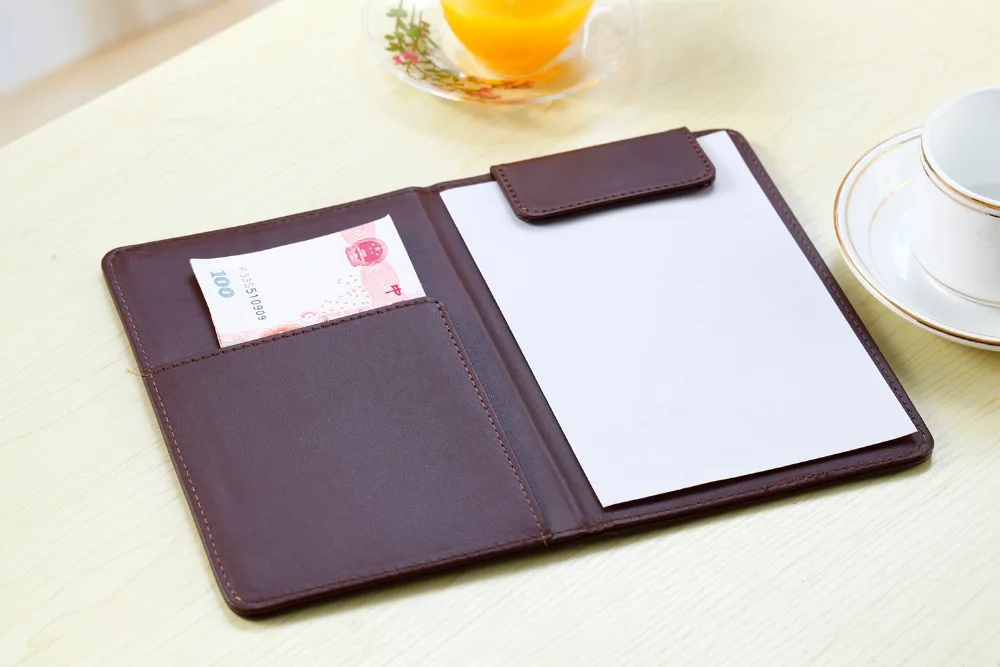 Promotion A5 A6 leather file folder hotel restaurant PU leather menu folders cash clip