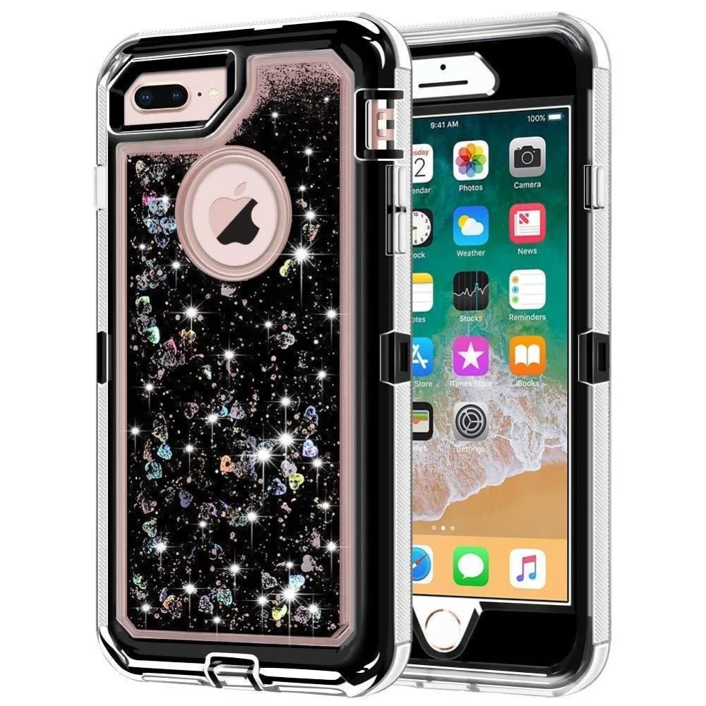 Calidad superior para iPhone 8 Plus XR XS Max 7 brillo líquido defensor claro Bling movediza funda Calidad superior para iPhone 8 Plus XR XS Max 7 brillo líquido defensor claro Bling movediza funda