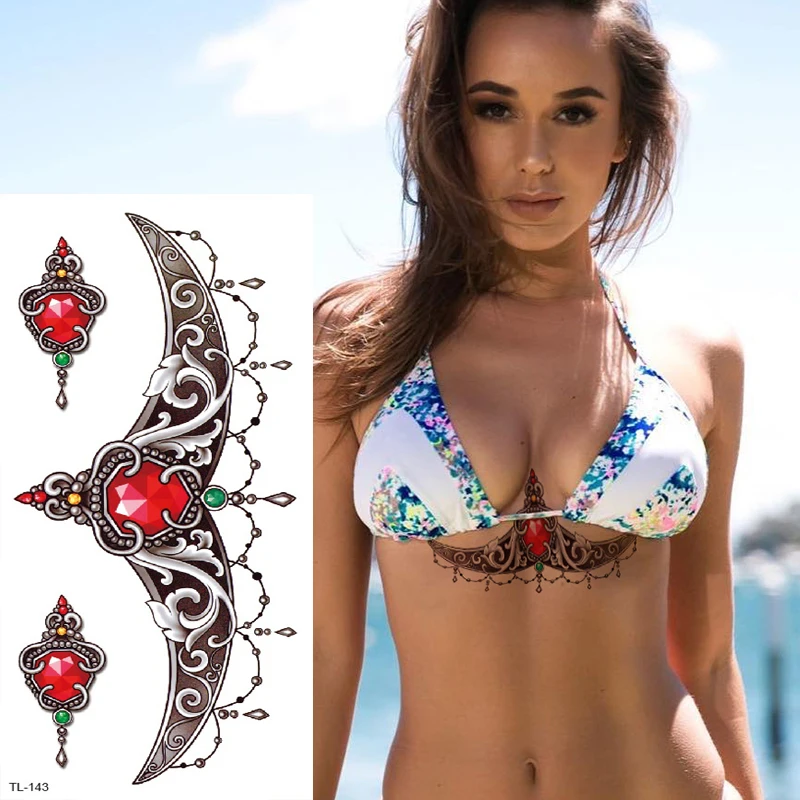 Временные татуировки для женщин под татуировка на грудь mehndi наклейки underboob